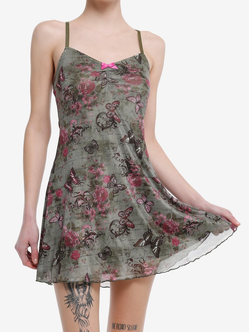 Hot Topic Sweet Society Pink & Green Butterfly Mesh Cami Dress- Size XL